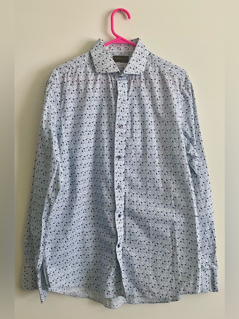 🐟 Thomas Dean Men's Light Blue Patterned Button-Down 🐟